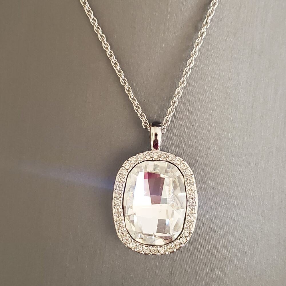 Oliver Weber Swarovski Elements Silver‎ Tone Cushion Cut Crystal Halo Necklace